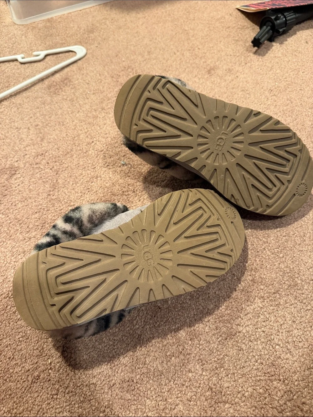 UGG Kids Gray Suede Slip-On Slippers with Faux Fur Cuff